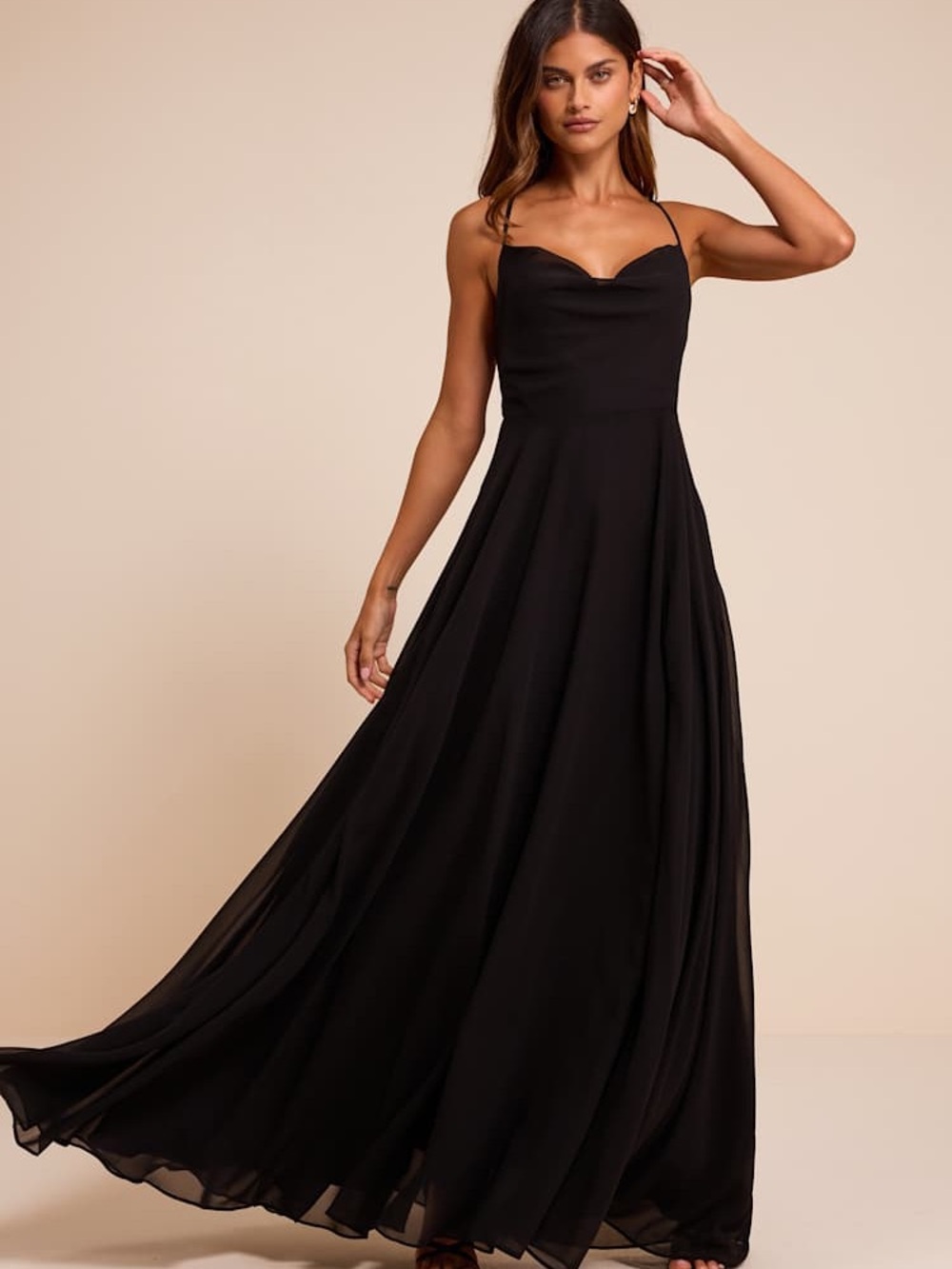 Romantically Speaking Black Cowl Lace-Up Maxi Dress (3/6)
